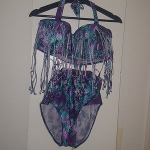 High waisted bathing suit with fringe